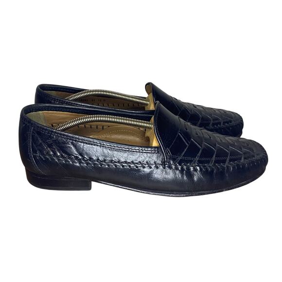 Vintage Florsheim Mens Bridgeport Black Woven Leather Slip On Loafer Size 12 D - Picture 1 of 7